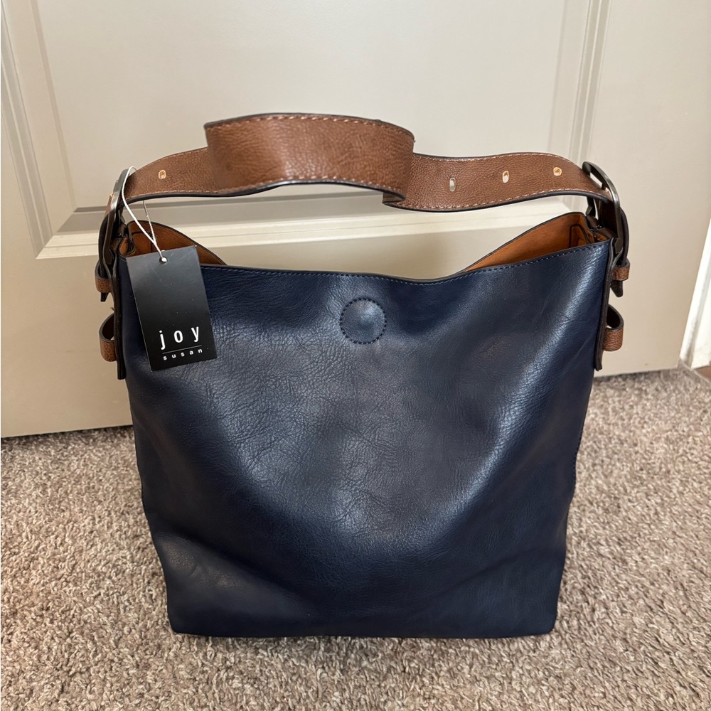 Navy & Tan Shoulder Tote
